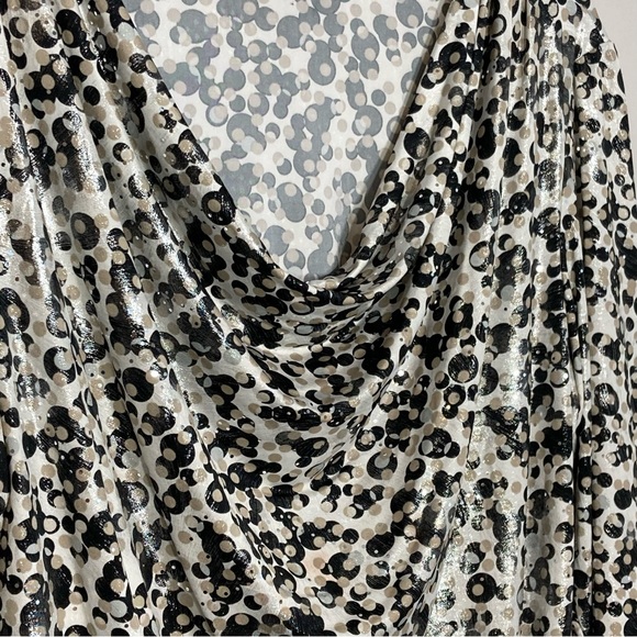 Dressbarn Dot Metallic Blouse White Black Tan Silver Long Sleeve Drape Neck NWOT - Picture 4 of 6